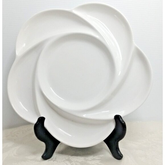 RC White 2 Flower Shaped 10" Divided Serving Platter Appetizer Made Putugal - Picture 1 of 10